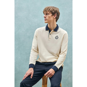 Polo ecrù Anchor a maniche lunghe con particolare nautico