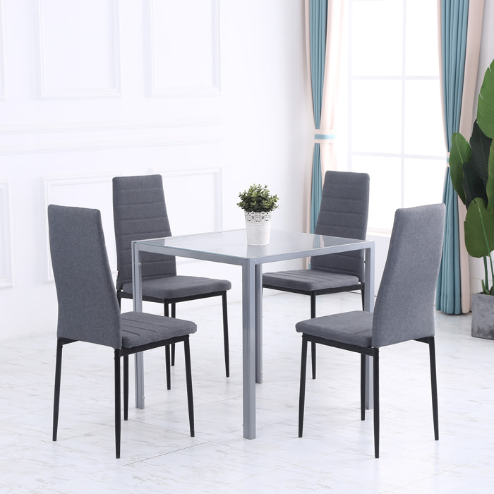 HOMCOM Mesa de Comedor de Cristal Mesa de Cocina Salón Cuadrada para 4 Personas con Patas de Metal 75x75x75 cm Gris