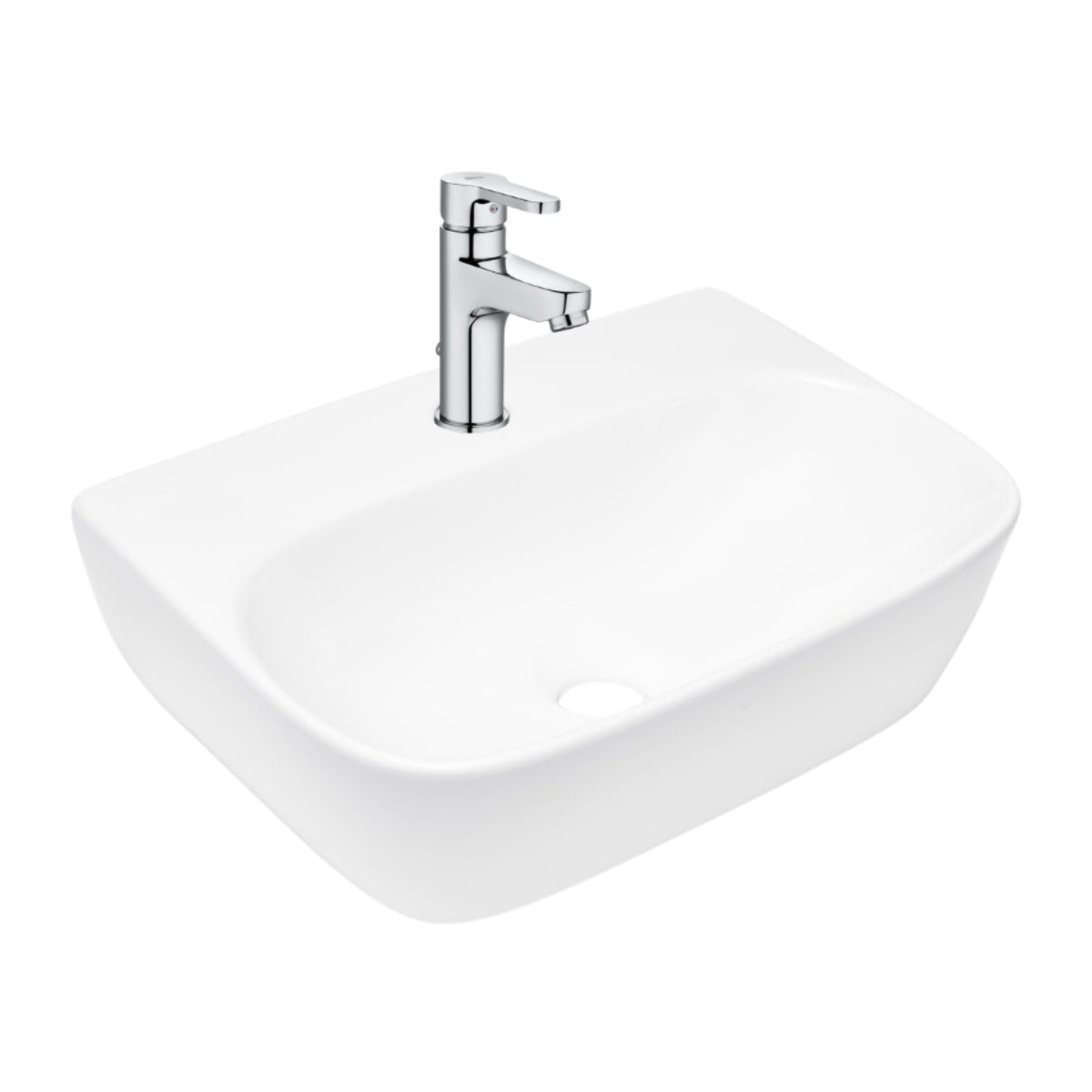 Lavabo suspendu en céramique 43x30x13 cm Swiss Aqua Technologies, sans trop-plein + mitigeur lavabo Roca (A5A306SATBRE4330R)