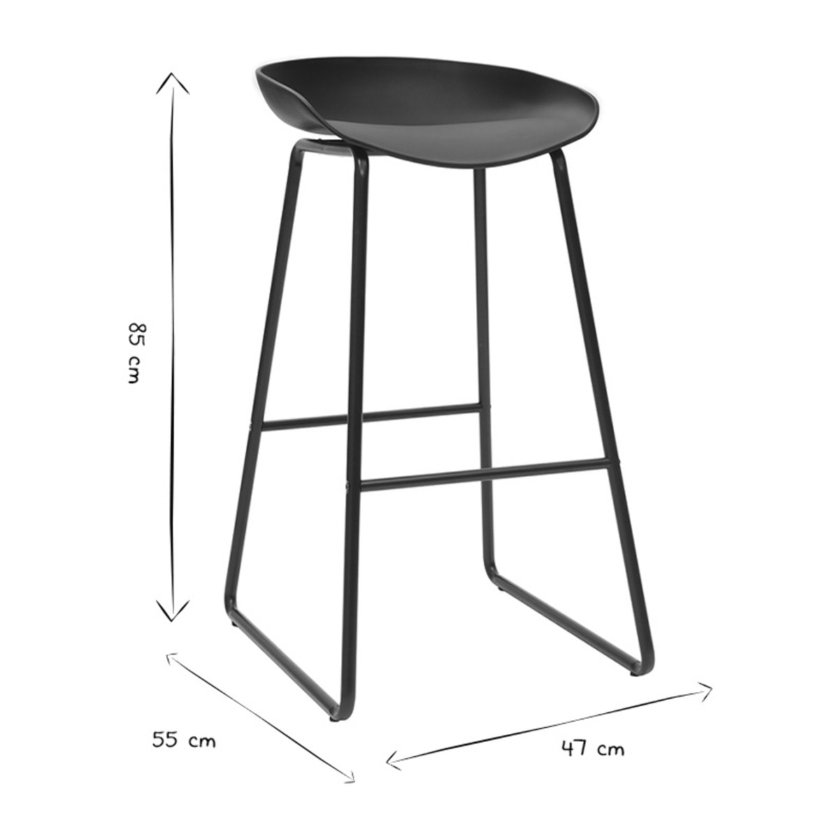 Tabourets de bar design noirs H75 cm (lot de 2) PEBBLE
