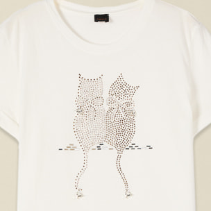 Oltre - T-shirt in cotone con applicazioni - Bianco