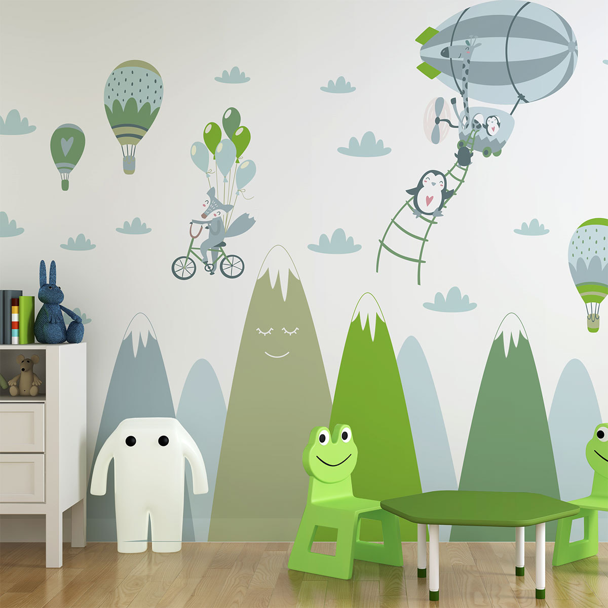 Stickers muraux enfants - Décoration chambre bébé - Autocollant Sticker mural géant enfant montagnes scandinaves ANIMAUX FARCEURS