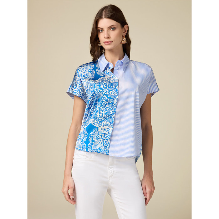 Oltre - Camisa bimateria tipo kimono - Light - blue