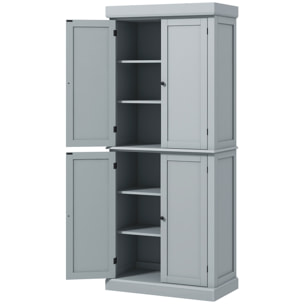 Buffet haut - armoire de cuisine - dim. 76 x 40,5 x 184 cm - 2 portes, 4 étagères - gris