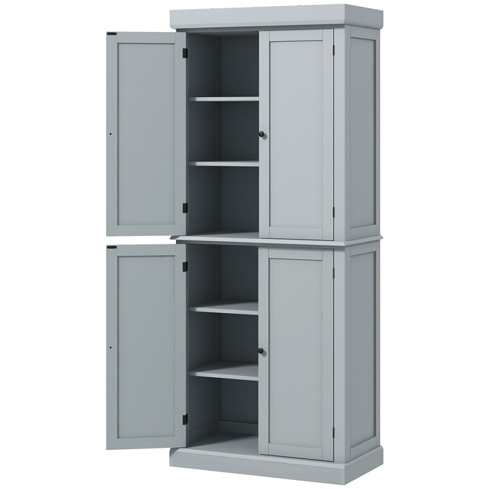 Buffet haut - armoire de cuisine - dim. 76 x 40,5 x 184 cm - 2 portes, 4 étagères - gris