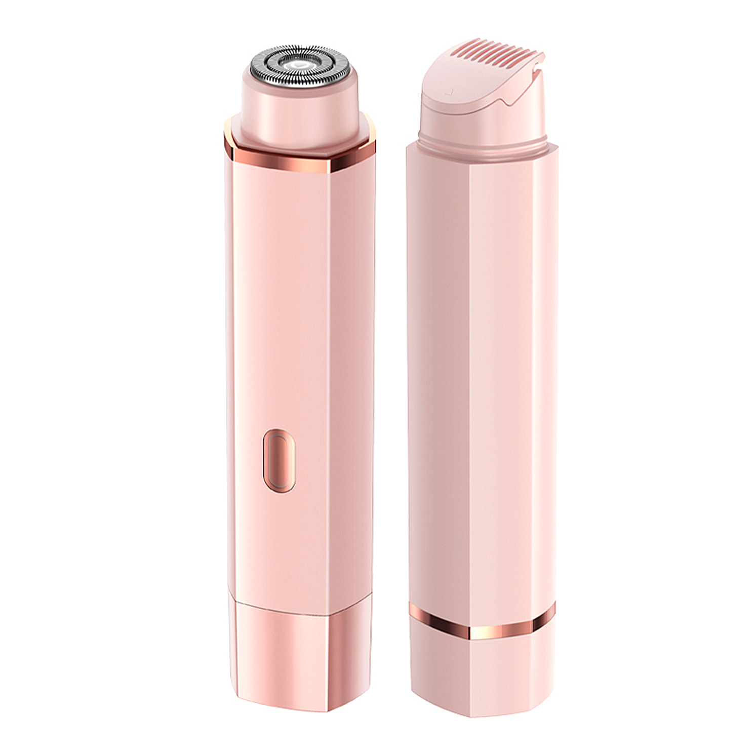 Afeitadora femenina especial para zonas delicadas, doble cabezal de recorte y de rasuración. Batería recargable.