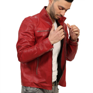 Giubbino in pelle di vitello nappa Marrone-Slim Fit