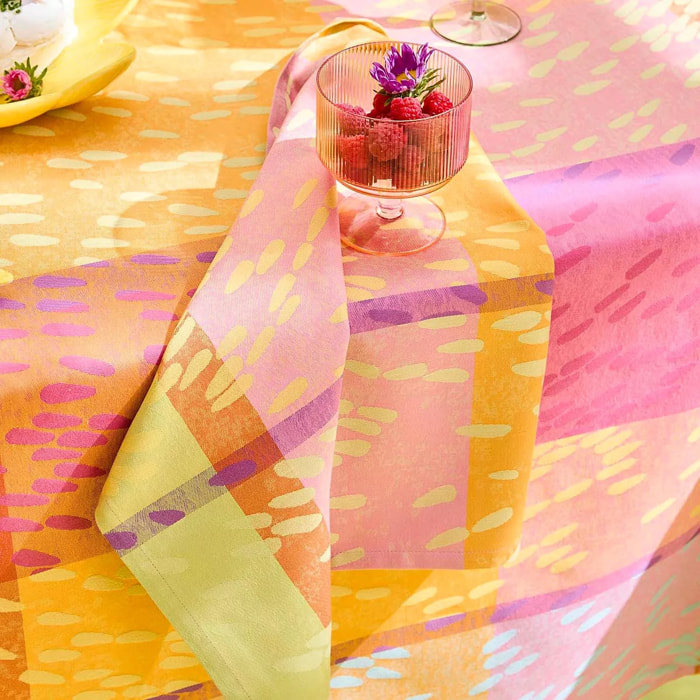 Serviette pur coton 220 g/m² motif jacquard rose vert Mille sources berlingot