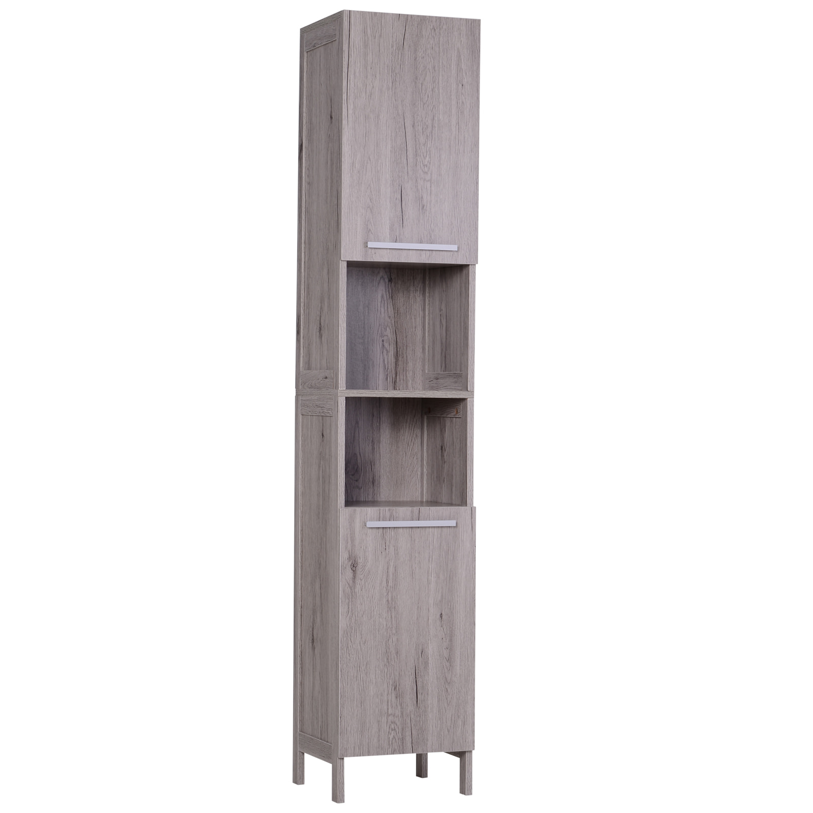 Meuble colonne rangement salle de bain dim. 30L x 32l x 172H cm 2 placards avec étagère + 2 niches MDF imitation bois gris