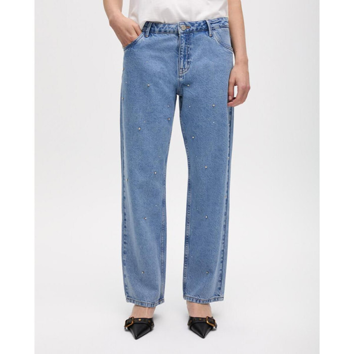 Jeans a vita alta e fit dritto con brillanti