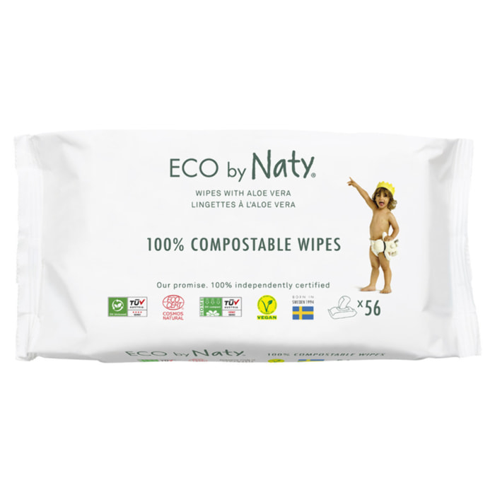 Pack de 12 - Naty - 56 Lingettes Bébé compostables Aloé vera