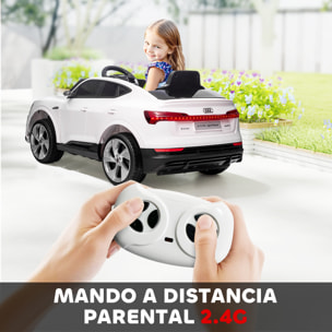 Coche Eléctrico para Niños de +3 Años Audi E-tron, Coche de Batería 12V con Mando a Distancia, Faros LED, Bocina, Música, USB, Apertura de Puerta y Velocidad 3-5 km/h, Blanco