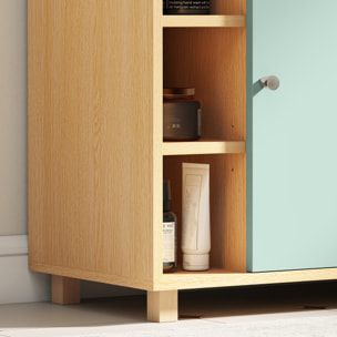 Meuble sous vasque 6 niches porte étagère dim. 60 x 33 x 57 cm effet bois clair vert d'eau