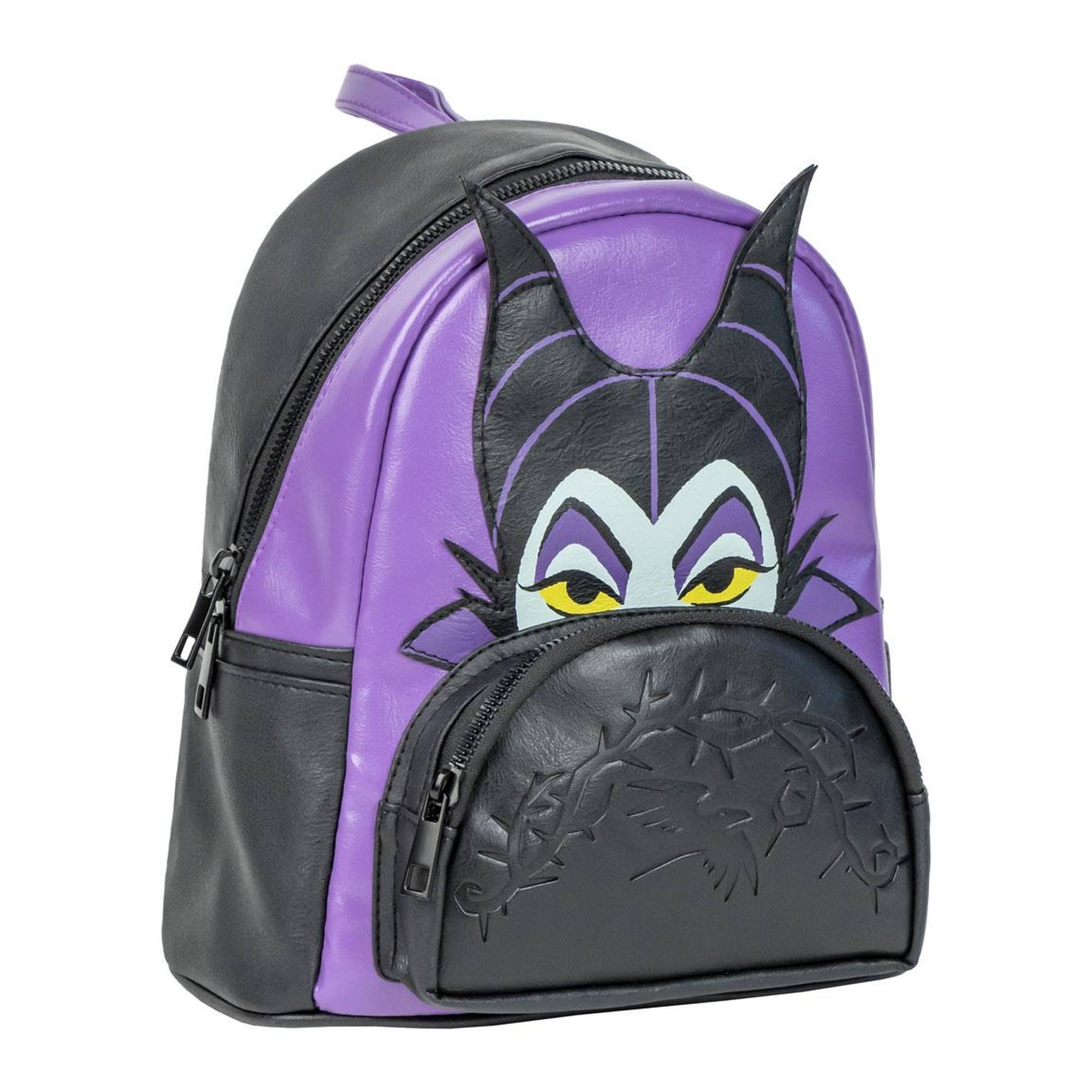 Mochila casual de villanas de disney - color negro - 22.5x22.5x7.cm - fabricada en pu - estampado de maléfica