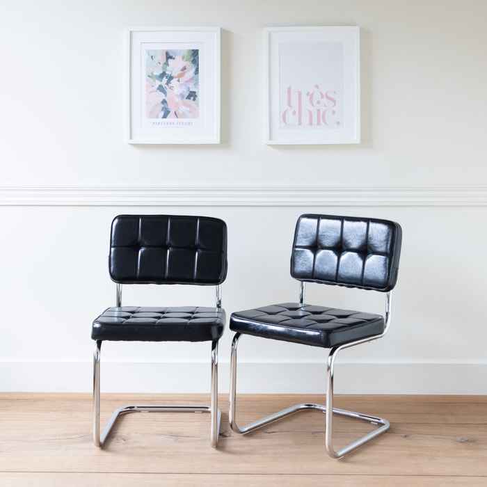 Lot de 2 chaises cantilever en simili noir MARIA