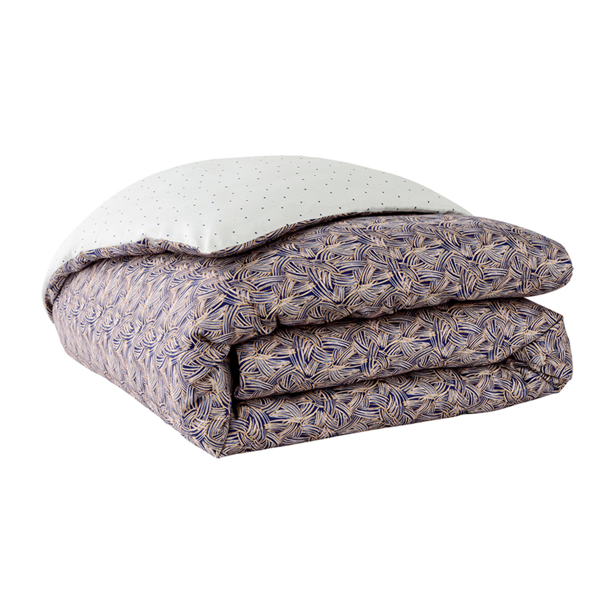 Housse de couette imprimée en satin de coton, TRESSAGE, Bleu foncé