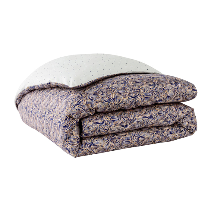 Housse de couette imprimée en satin de coton, TRESSAGE, Bleu foncé