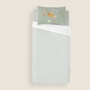 Cool Kids - Funda Nórdica Estampada - Reversible - Infantil - Cierre Solapa - 100% Algodón - Incluye 1 Funda de Almohada - Cuna/Maxicuna - Ocean Life