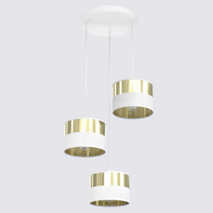 Lampada a sospensione Lux in acciaio bianco e oro