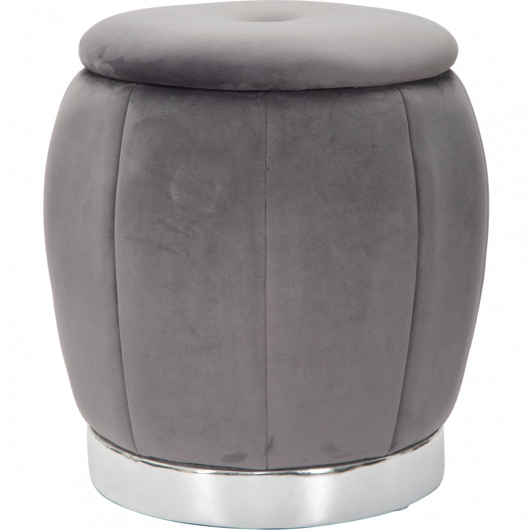 Pouf contenitore in legno di pino, rivestimento in spugna e velluto, colore grigio, Misure 43 x 43 x 43 cm