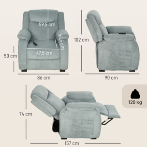 Sillón Relax Reclinable Eléctrico, Sillón Reclinable de Lino, con Asiento con Muelles, Respaldo Grueso, Reposapiés, Reposabrazos Anchos, Mando, Puerto USB y 2 Bolsillos Laterales, Verde