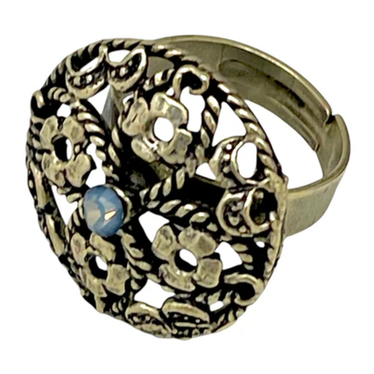 Anillo redondo Vintage con cristal Sw azul vitro en dorado