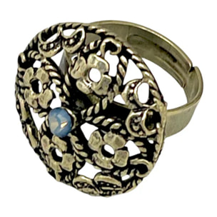 Anillo redondo Vintage con cristal Sw azul vitro en dorado
