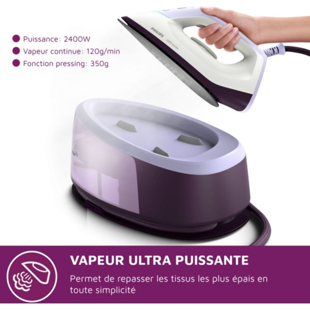 Centrale vapeur PHILIPS PSG3000/30 Série 3000 Mauve 1.4L, 6 bars