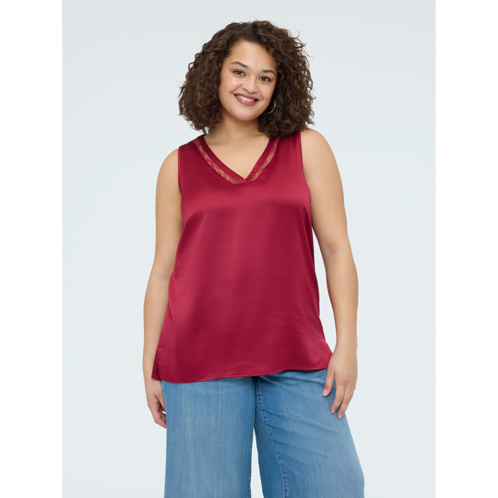 Fiorella Rubino - Top con escote en V y detalle de encaje - Burgundy