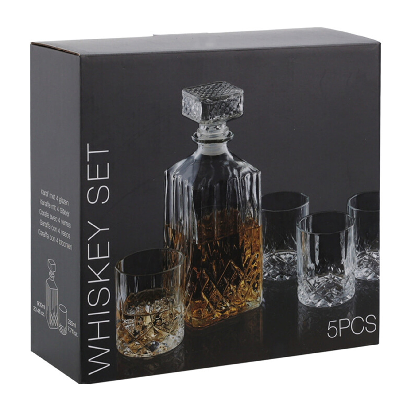 Set de vaso decantador elegante con tapas de cristal y vasos a juego