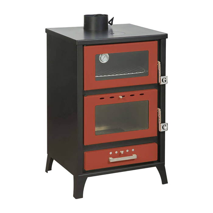 Stufa a legna Catena, Caminetto a legna, Focolare a legna, Stufa rustica, Made in Italy, 59x51 h92 cm, Rosso