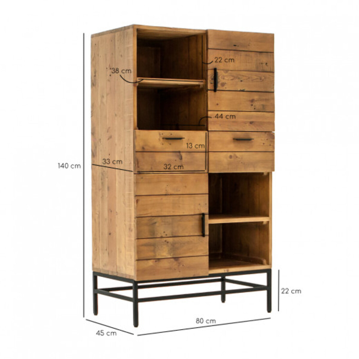 Armoirette de rangement en bois de pin et métal noir - INDUS