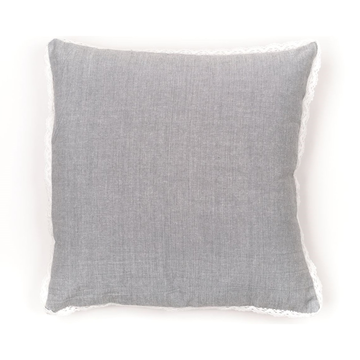 Coussin déhoussable finition dentelle coton uni CHARME gris