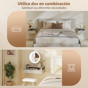 Juego de 2 Mesitas de Noche Flotantes, Mesillas de Noche Dormitorio con Cajón, Estante Abierto, Ahorra Espacio, Diseño Moderno, para Sala de Estar, 35x32x22,5 cm, Gris