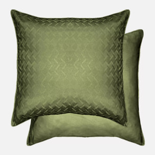 Lot de 2 taies satin de coton motif jacquard vert Adagio kaki