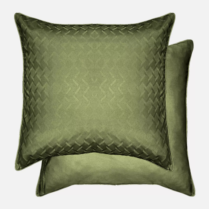Lot de 2 taies satin de coton motif jacquard vert Adagio kaki