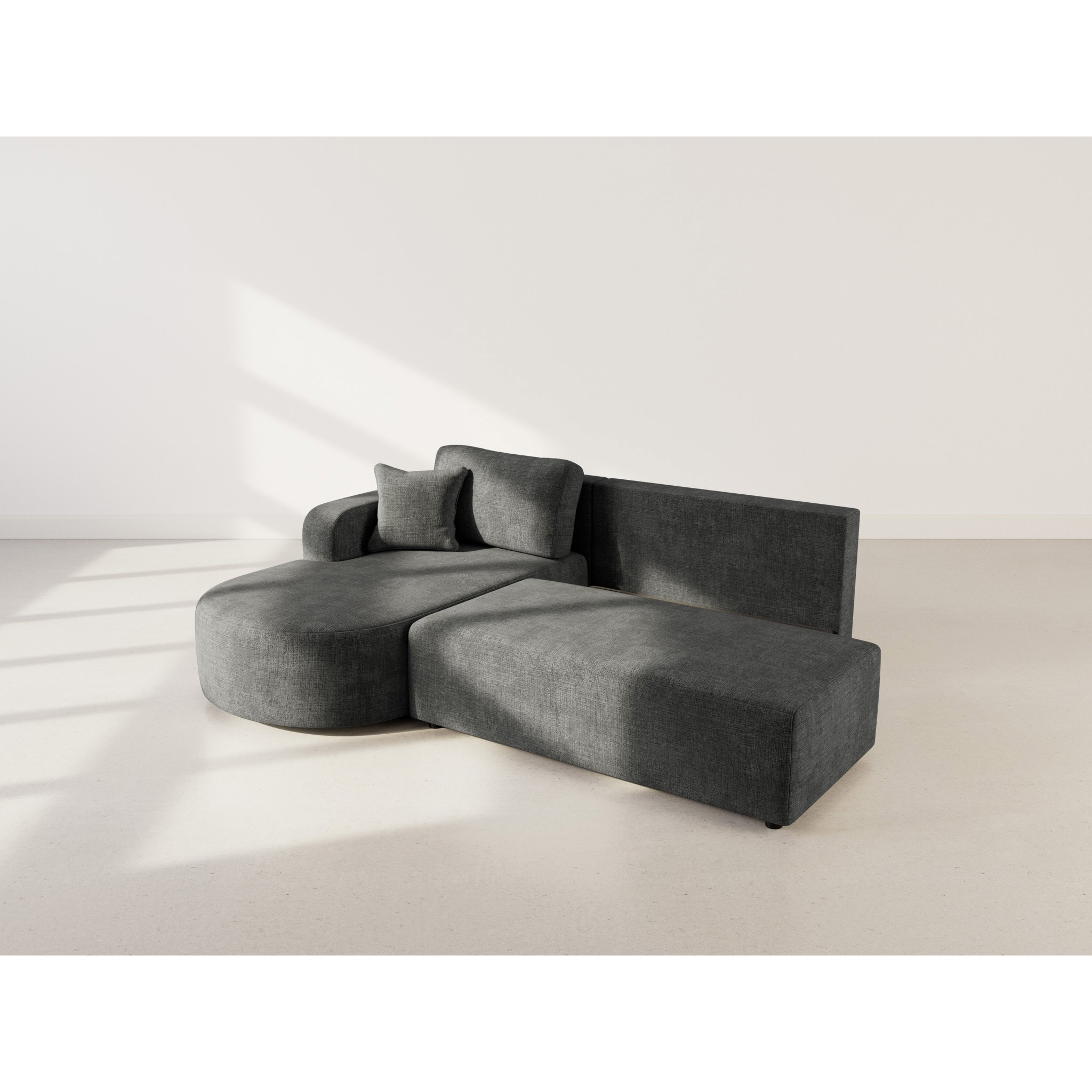 Miro - Canapé d'angle gauche 4 places convertible avec coffre en velours texturé - Gris Anthracite