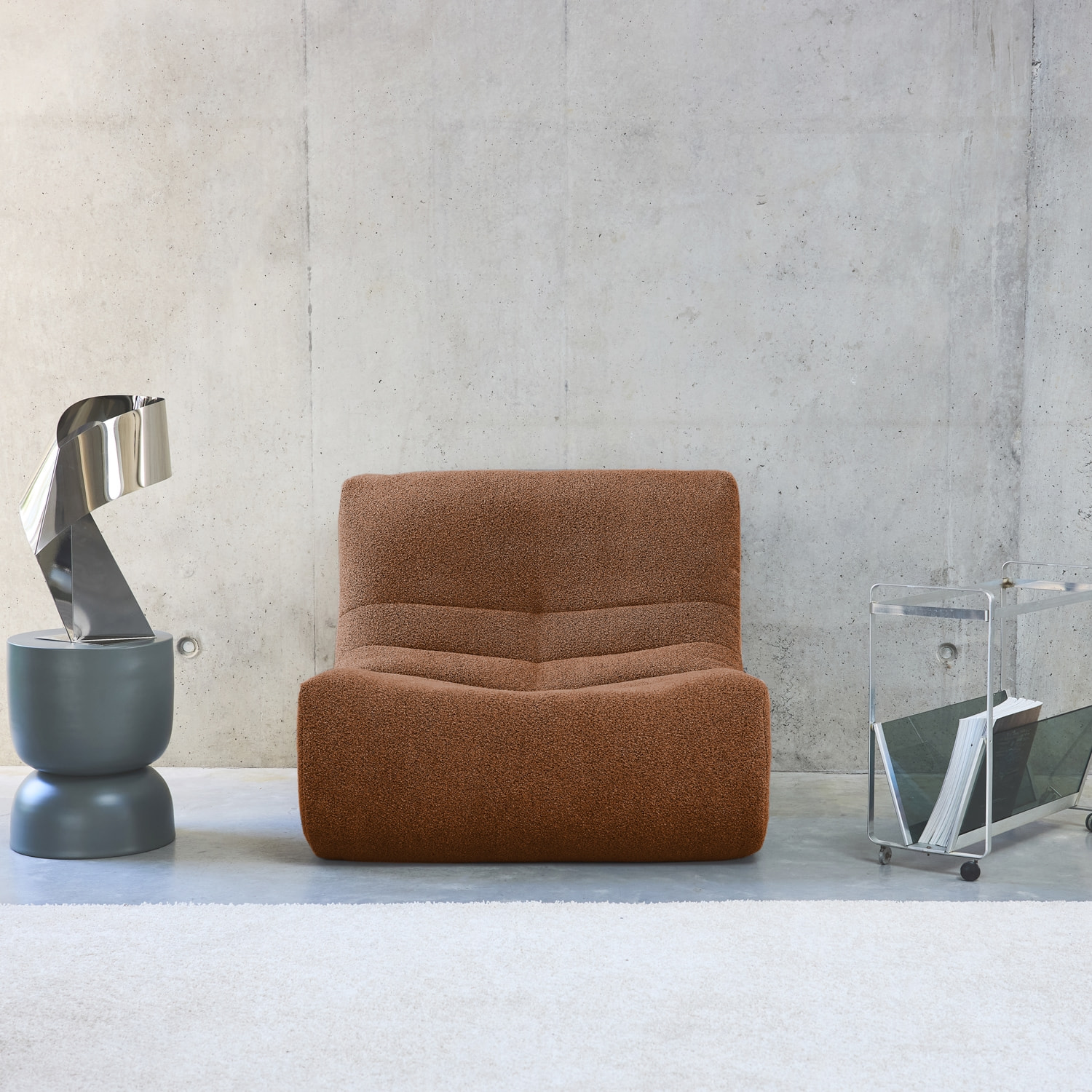 Fauteuil chauffeuse en bouclette texturée terracotta style contemporain 1 place