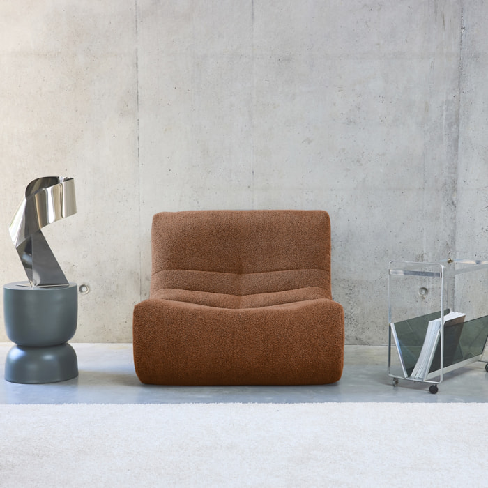 Fauteuil chauffeuse en bouclette texturée terracotta style contemporain 1 place