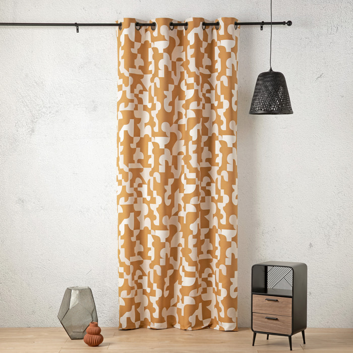 Rideau jacquard géométrique texturé rétro - Jaune moutarde
