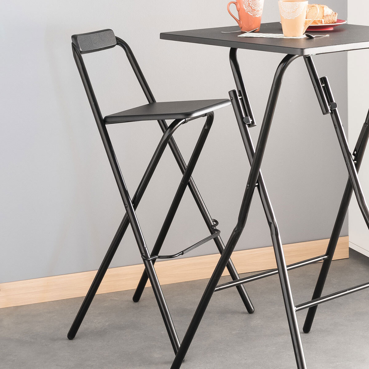 Chaise de bar pliante Noir Louna