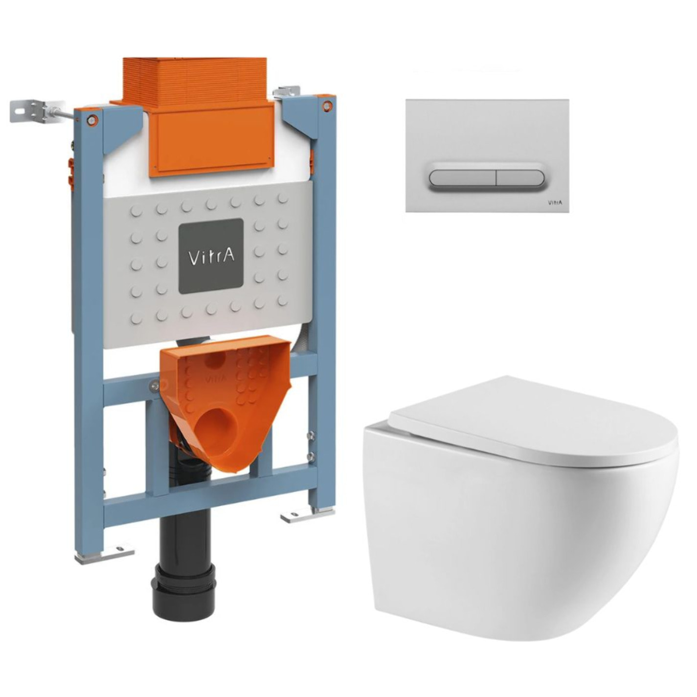 Bâti support 82cm + WC suspendu + Abattant softclose + Plaque chrome mat (VUNI82FUSIONTQ-5)