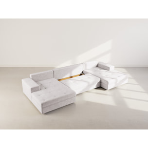 Bastian - canapé panoramique en U 7 places convertible avec coffre en velours texturé - Gris