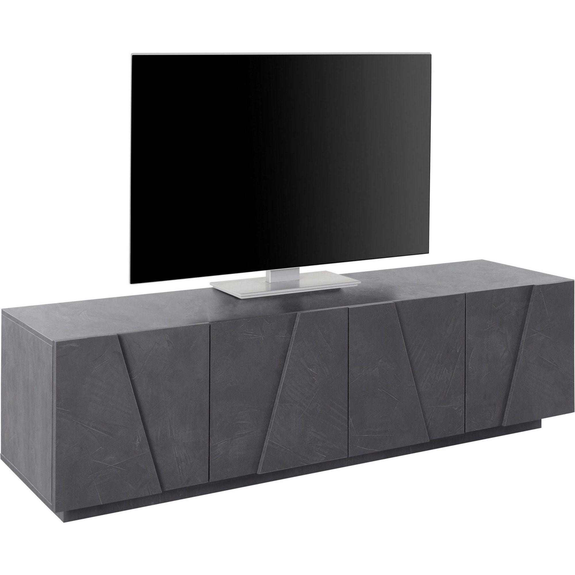 Mobile da soggiorno Porta TV, Made in Italy, Supporto per TV da salotto a 4 ante con dettaglio, cm 162x44h46, colore Grigio Ardesia