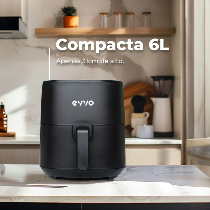 EVVO Freidora sin aceite Tasty Fryer - 6 litros, 1700W, Tecnología Dual Cyclone, Multifunción, hasta 200º
