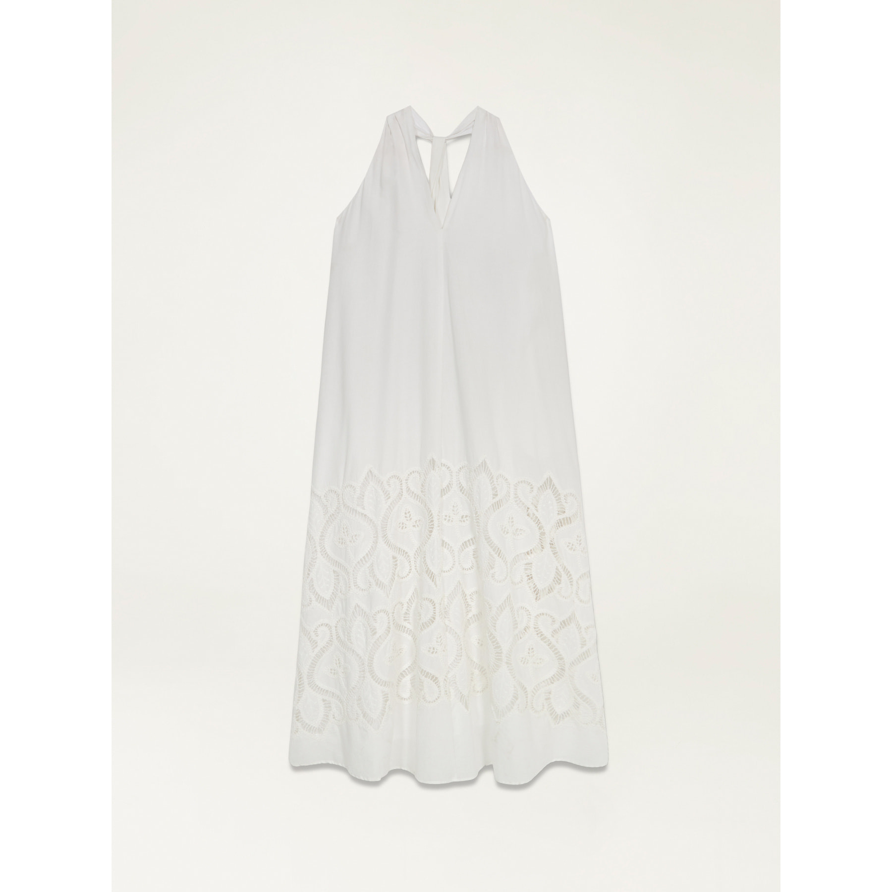 Oltre - Long cotton dress with crochet embroidery - Blanco