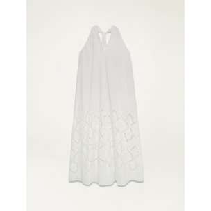 Oltre - Long cotton dress with crochet embroidery - Blanco