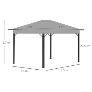 Cenador Jardín 4x3 m con Techo de Ventilación 4 Cortinas y 8 Orificio de Drenaje