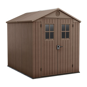 Darwin 6x8 - Casetta da Giardino 190x221x 244 cm 2 Ante per deposito attrezzi finitura effetto legno Evotech+ in Resina Marrone