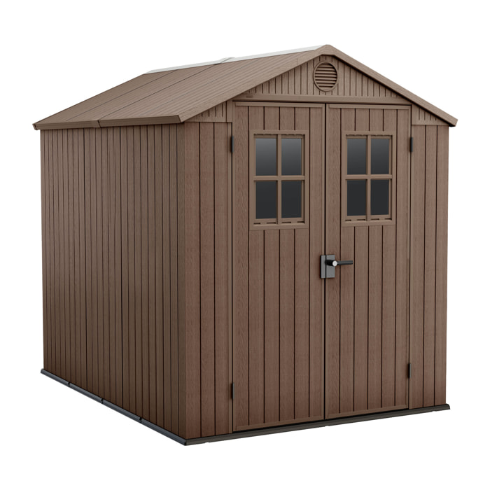 Darwin 6x8 - Casetta da Giardino 190x221x 244 cm 2 Ante per deposito attrezzi finitura effetto legno Evotech+ in Resina Marrone